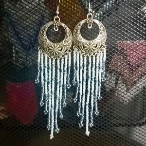 Hand made beaded fringe earrings- boho